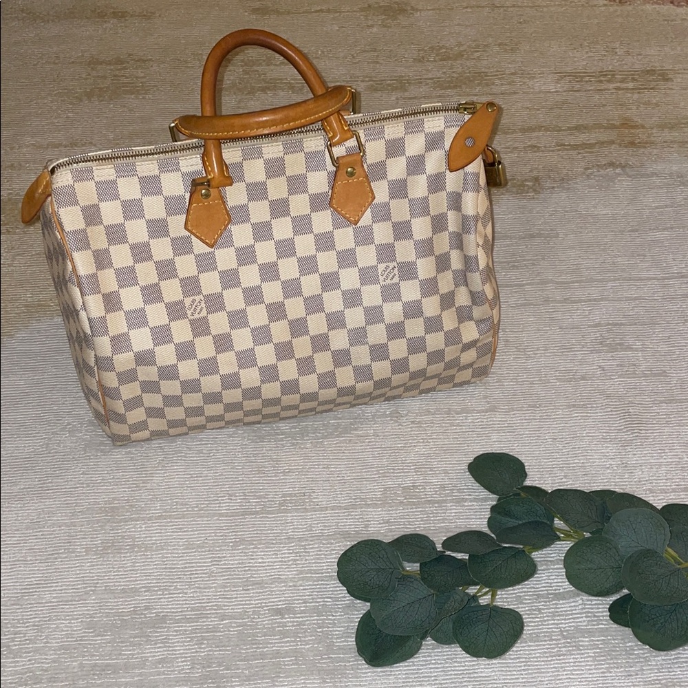 Louis Vuitton Damier Azur Canvas Satchel with Natural Vachetta Trim